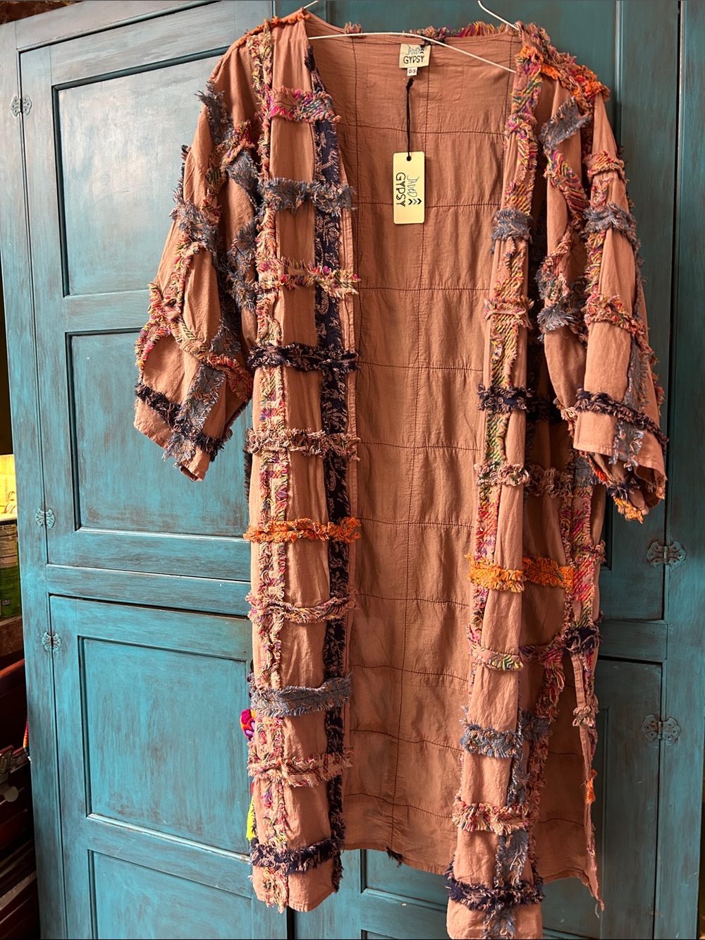 Gypsy-Style Tan Fringe Open-Front Cape Coat